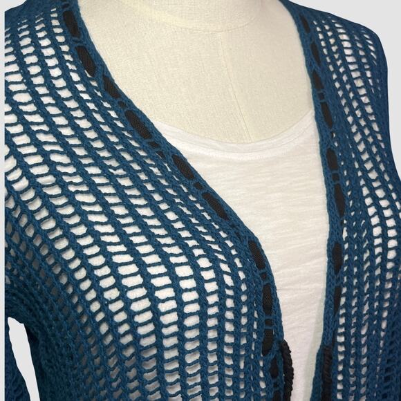 Blue Crochet Open Knit Cardigan Women’s XS 100% Cotton Cover Up NWT $198 - Picture 9 of 11